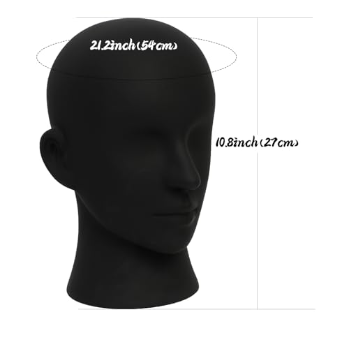 Male Mannequin Head PVC Matte Black Display Stand
