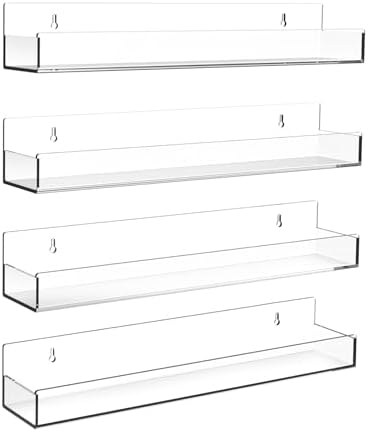 SOVQUEST Clear Acrylic Floating Shelves 15 Inch 4 Pack Invisible Display Shelf