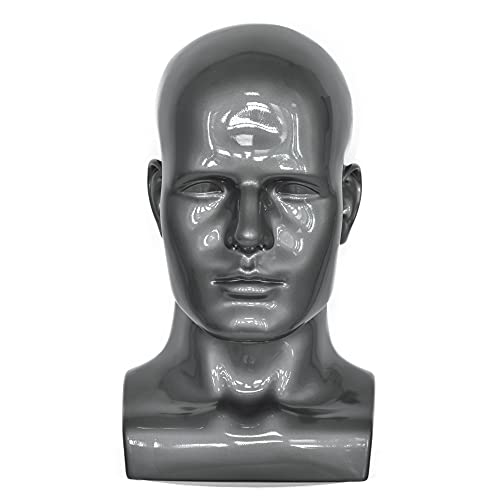 FanLin Professional Male Mannequin Head Display Stand Light Grey