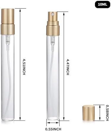20Pcs 10ml Clear Glass Mist Spray Bottles with Golden Nozzle