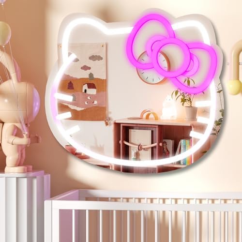 Neon Cat Wall Mirror with Lights and USB Power