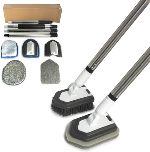FRAXIR 5 In 1 Tile Tub Scrubber Brush with Adjustable Handle