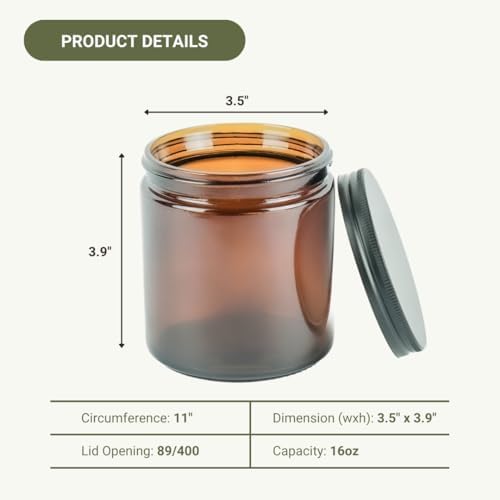 Glass Amber 16oz Jar 12 Pack Black Lid