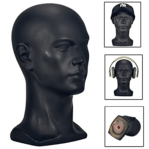 FanLin Professional Male Mannequin Head Display Stand Matte Black