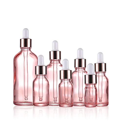 6 Pcs Pink Glass Dropper Bottles for Essential Oils