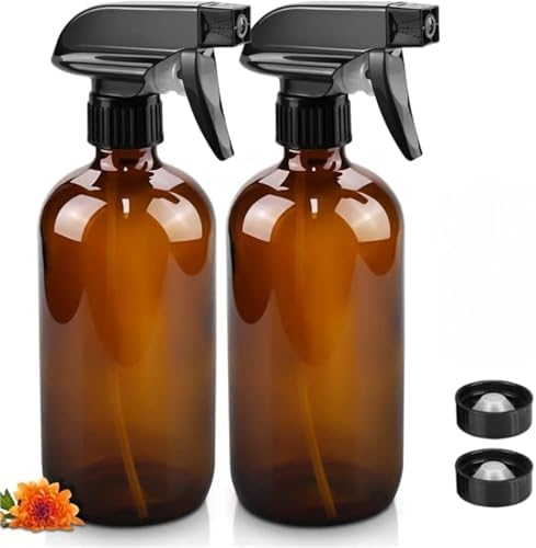 4Pcs Amber Glass Spray Bottles Refillable for Cleaning Plants and More