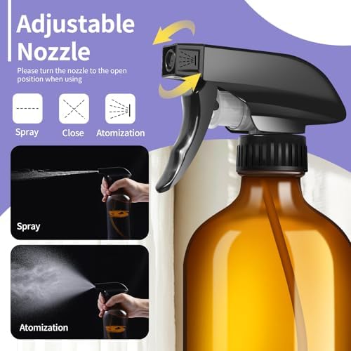 9 Pack Refillable Amber Glass Spray Bottles 16oz