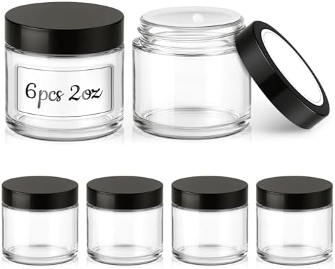2 oz Glass Jars with Lids 6 Pack Clear Cosmetic Travel Containers