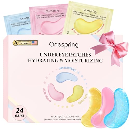 Eye Masks 24 Pairs - Caffeine 24K Gold and Retinol Under Eye Patches