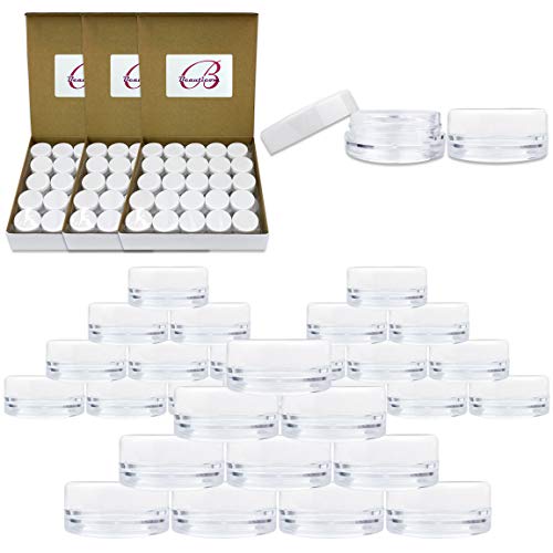 Beauticom 200 Pcs 3G Clear Jars with White Lids
