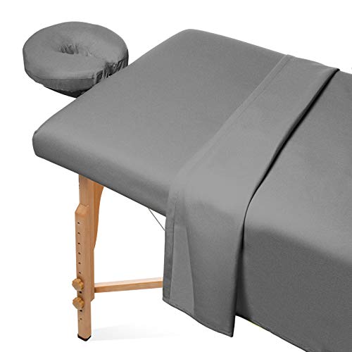 Saloniture 3-Piece Flannel Massage Table Sheet Set - Gray