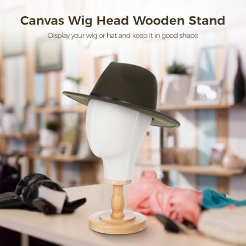 OMISTAR Wig Head Stand with Linen Cover Display Rack