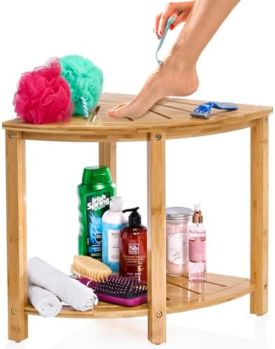 Sorbus Bamboo Shower Stool with Shelf