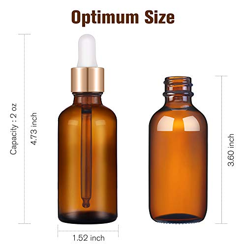 PrettyCare 2 oz Amber Glass Dropper Bottles 4 Pack