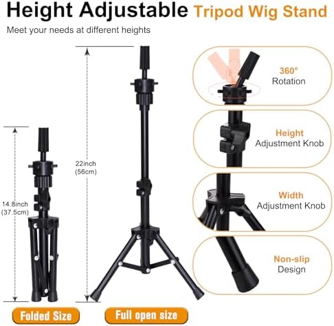 PWEOUKE 23 Inch Wig Stand Tripod with Head Set