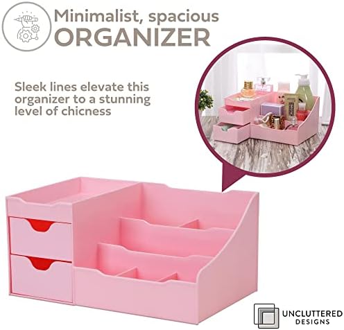 Uncluttered Designs Makeup Organizer with Drawers - Pink
