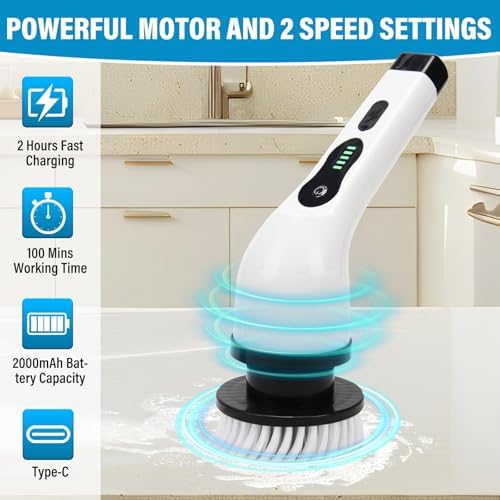 Sayene Electric Spin Scrubber with 9 Brush Heads and 3-Section Handle