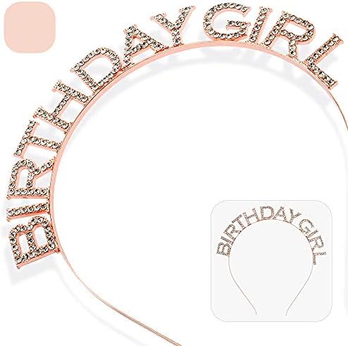 CORRURE Rose Gold Rhinestone Headband Tiara for Birthday Celebrations