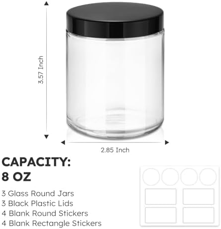 8oz Clear Glass Jars with Lids 3 Pack