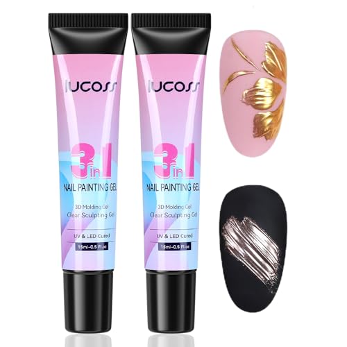 Yehapp 2x15ml Clear 3D Painting Gel for Chrome Powder and Nail Art