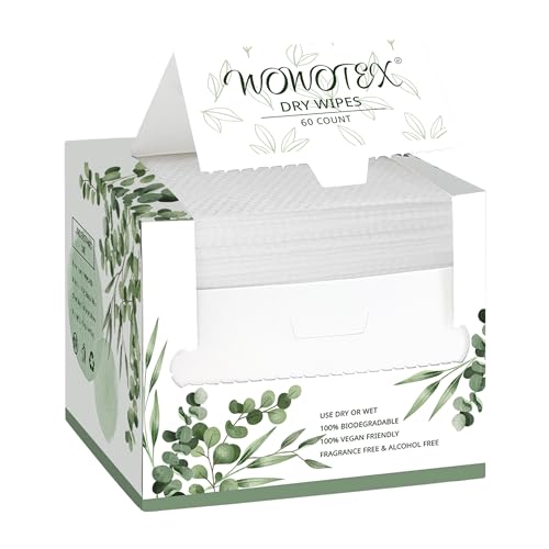 WOWOTEX Biodegradable Face Towel 60 Count Extra Thick