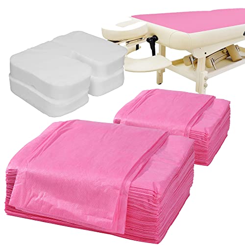 Uralili 200 Piece Disposable Non Woven Massage Table Sheet Set - Pink