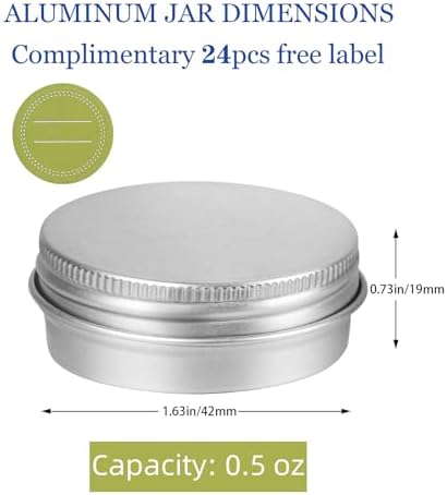 Oualhoo 05 Ounce Aluminum Tin Jar with Labels 24 Pack