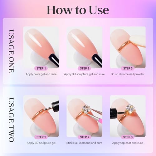 Yehapp 2x15ml Clear 3D Painting Gel for Chrome Powder and Nail Art