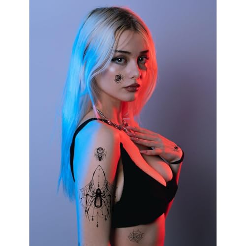 CARGEN Halloween Spider Skull Temporary Tattoos 20 Sheets 141 Designs