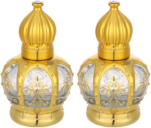 2pcs Mini Arabic Crystal Glass Roller Bottles 15ml Gold Refillable