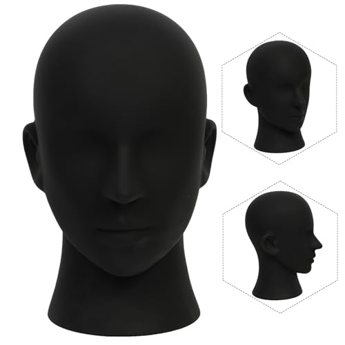 Male Mannequin Head PVC Matte Black Display Stand