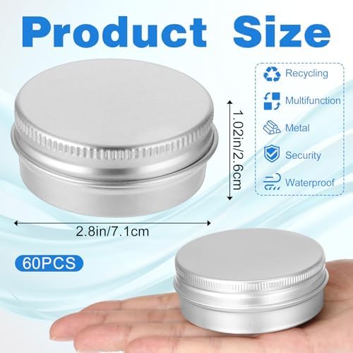 60 Pack Aluminum Tin Containers with Screw Lids 2 Oz