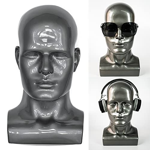 FanLin Professional Male Mannequin Head Display Stand Light Grey