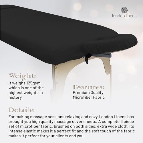 LONDON LINENS Pack of 2 Massage Table Sheets 3 Piece Set - Black