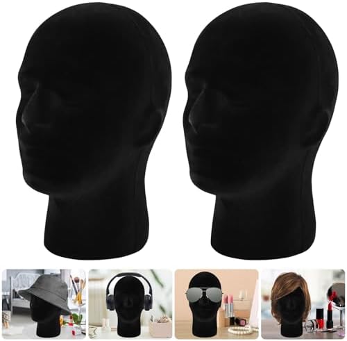 2 Pack Black Mannequin Head Stand for Wigs Hats Masks