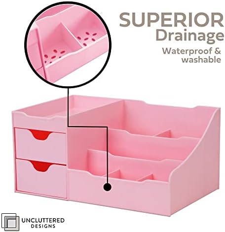 Uncluttered Designs Makeup Organizer with Drawers - Pink