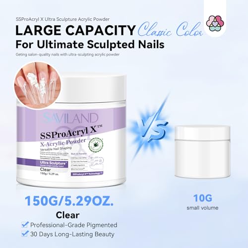 SAVILAND 529oz Ultra Smooth Clear Acrylic Powder for Nail Extensions and Sculpting