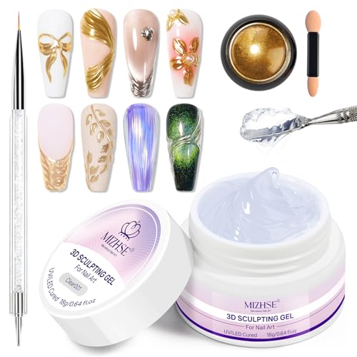 MIZHSE 3D Nail Gel Set with Chrome Powder for Nail Art