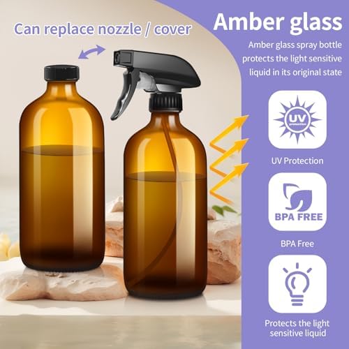 9 Pack Refillable Amber Glass Spray Bottles 16oz