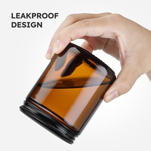 8oz Amber Glass Jars with Lids 30 Pcs