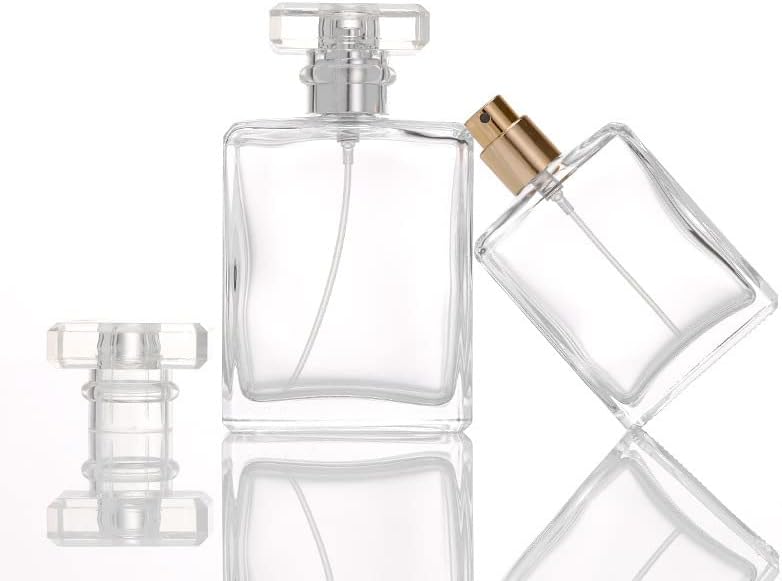 2 Pcs Gold Clear Glass Perfume Atomizer 100ml Spray Bottle for Travel