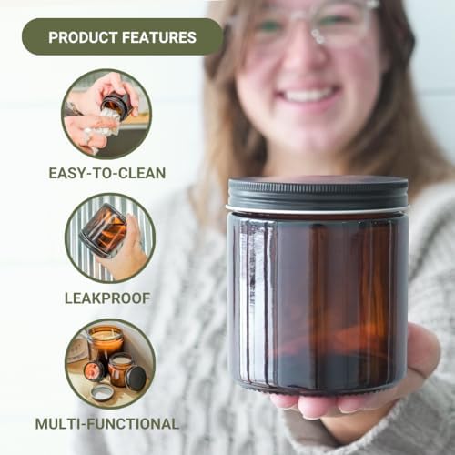 Glass Amber 16oz Jar 12 Pack Black Lid