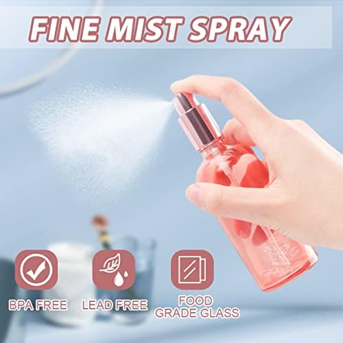 6 Pack 34 Oz Pink Glass Spray Bottles - Rose-Golden Refillable Atomizers