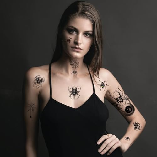 CARGEN Halloween Spider Skull Temporary Tattoos 20 Sheets 141 Designs