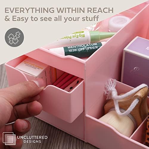 Uncluttered Designs Makeup Organizer with Drawers - Pink