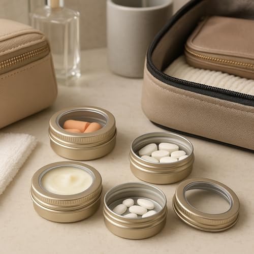 24 Pack 2 Ounce Aluminum Tin Jars with Clear Screw Lid and Labels