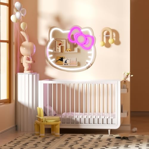 Neon Cat Wall Mirror with Lights and USB Power