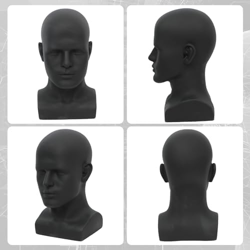 AMLUCKS Male Mannequin Head PVC for Wig Display Black