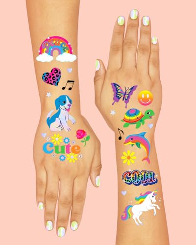 XO Fetti Cute Neon Rainbow Animal Temporary Tattoos - 68 Iridescent Foil Pcs