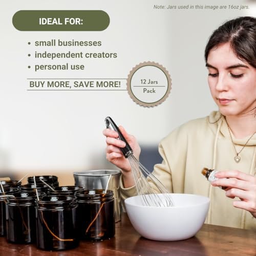 Glass Amber 16oz Jar 12 Pack Black Lid